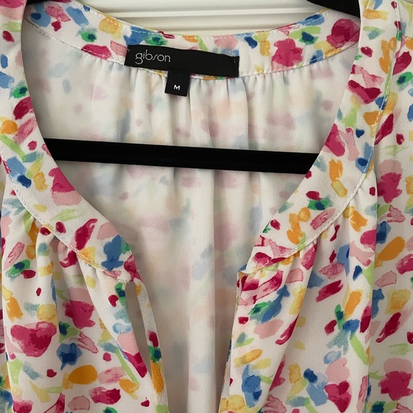 Gibson x Living in Yellow Holly Split Neck Dress In Watercolor Bloom Size Medium - Picture 3 of 4